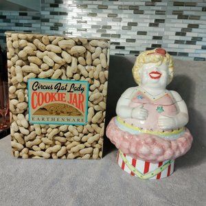 RARE Vintage Circus Act Fat Lady Earthenware Cookie Jar Musical by AMC